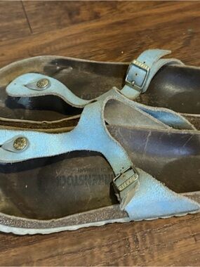 Birkenstock Light Blue Suede Thong Sandals